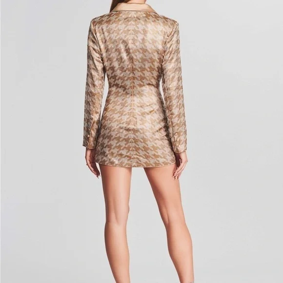 Retrofete Beige & Cream Houndstooth Sequin Blazer Dress - Picture 4 of 9
